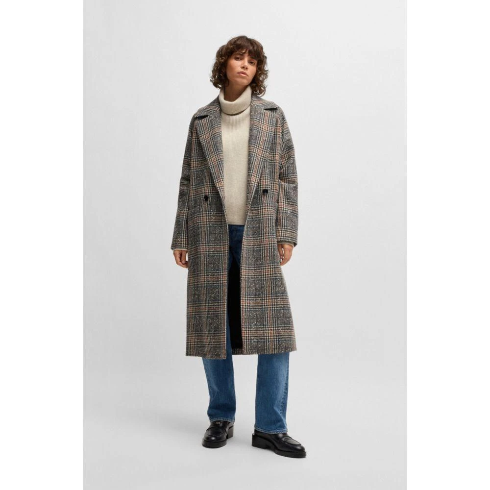 Hugo Boss Loose-fit double-breasted coat in Glen-check tweed MSRP $695