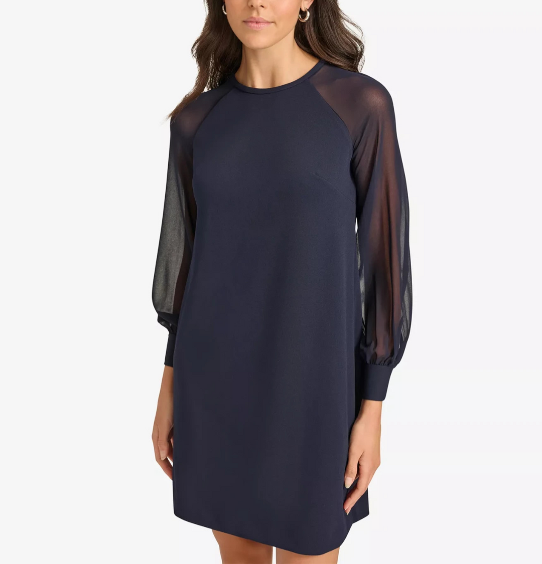 Calvin Klein Petite Sheer-Sleeve Jewel-Neck Shift Dress MSRP $134
