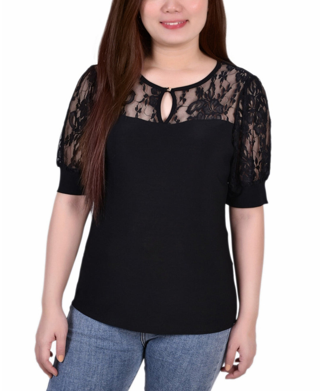 NY Collection Short Puff Sleeve Top MSRP $42