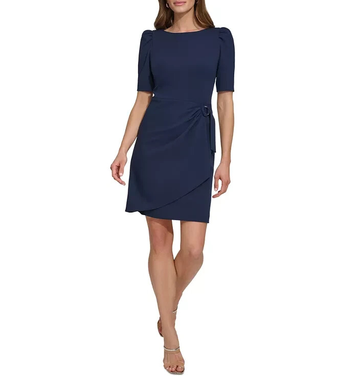 DKNY Puff-Sleeve Scuba Crepe Sheath Dress MSRP $119