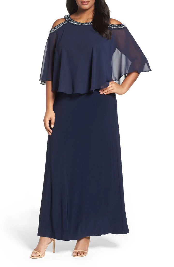 Alex Evenings Plus Size Beaded Cold-Shoulder Overlay Gown MSRP $249