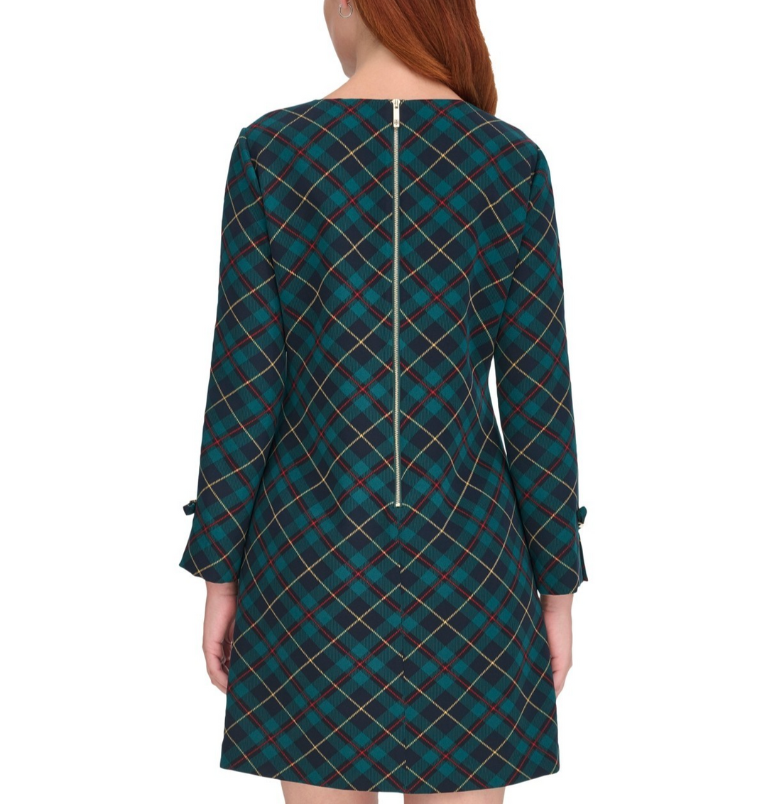 Tommy Hilfiger Women's Plaid Long-Sleeve Bow-Cuff Dress MSRP $ 119