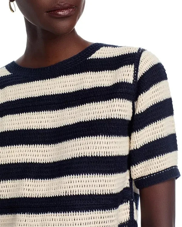 Sioni Striped Short Sleeve Pullover Sweater MSRP $128