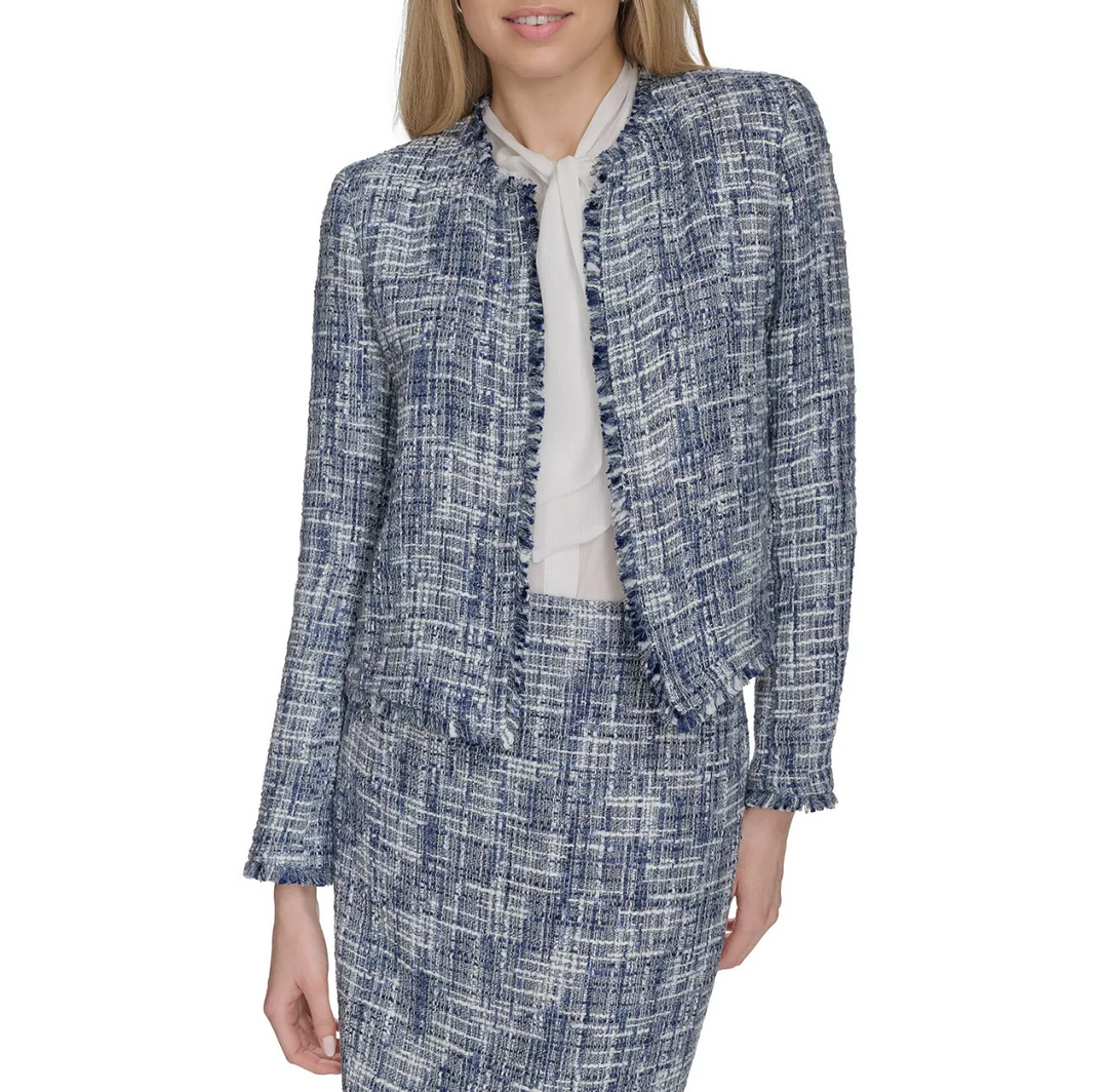 Calvin Klein Petite Open-Front Cropped Tweed Jacket MSRP $159