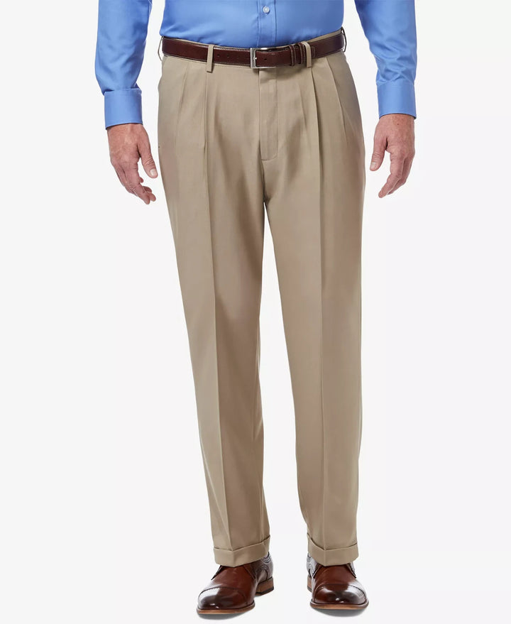 Haggar Men's Premium Comfort Stretch Classic-Fit Solid Pleated Dress Pants 