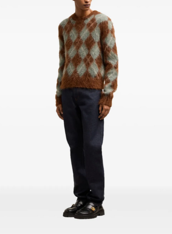 AMI Paris Argyle Wool Blend Brushed Sweater MSRP $785