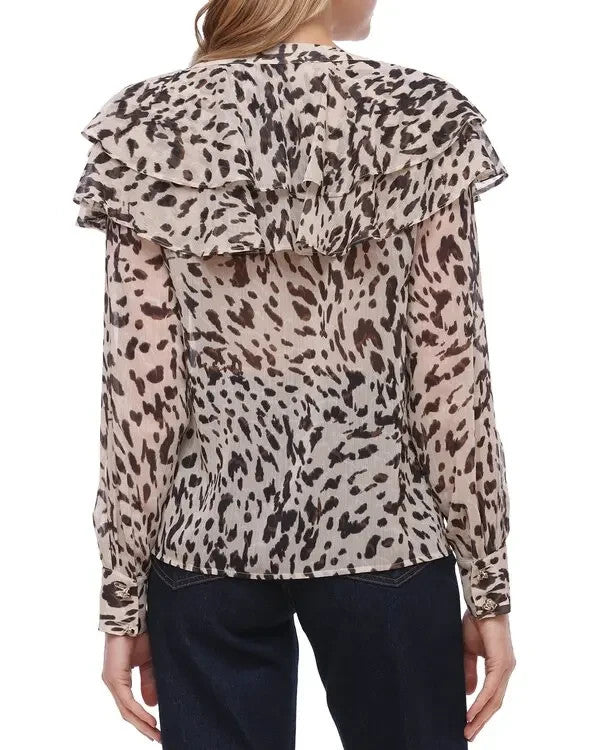 Bagatelle Printed Flutter Yoke Blouse MSRP $99