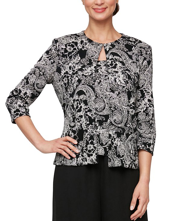 Alex Evenings Petite Printed Shell & 3/4-Sleeve Jacket Set MSRP $159