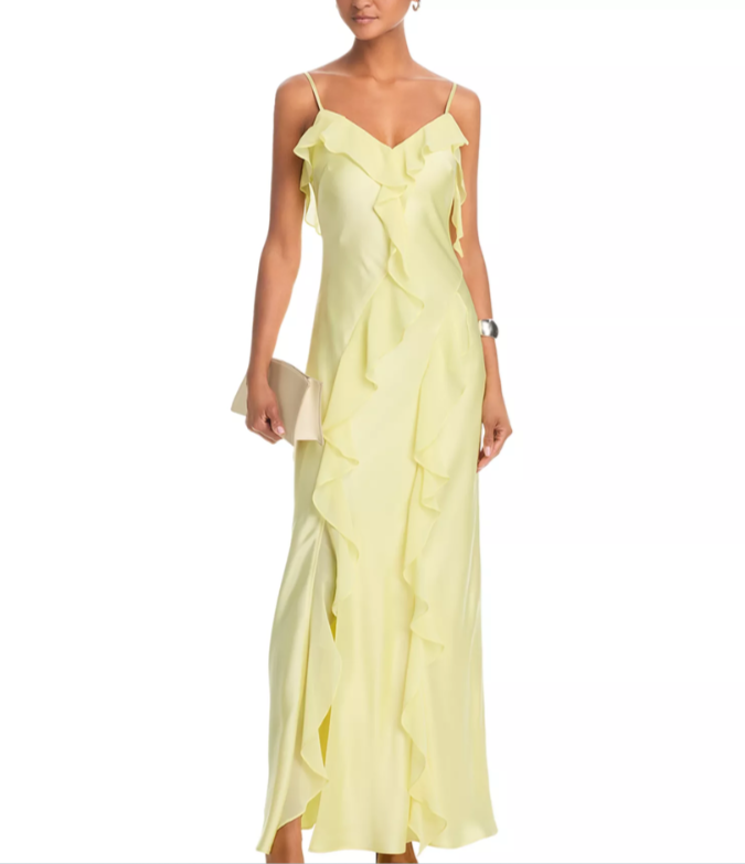 AQUA Long Satin Ruffled Gown MSRP $298