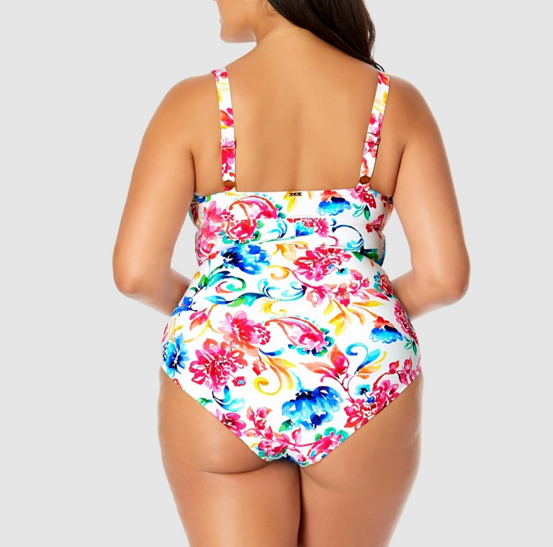 Anne Cole Plus Size Watercolor Paisley V-Wire One-Piece Swimsuit MSRP $118