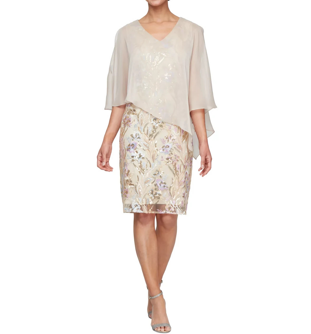SL Fashions Women's Embellished Cape-Overlay Sheath Dress MSRP $129