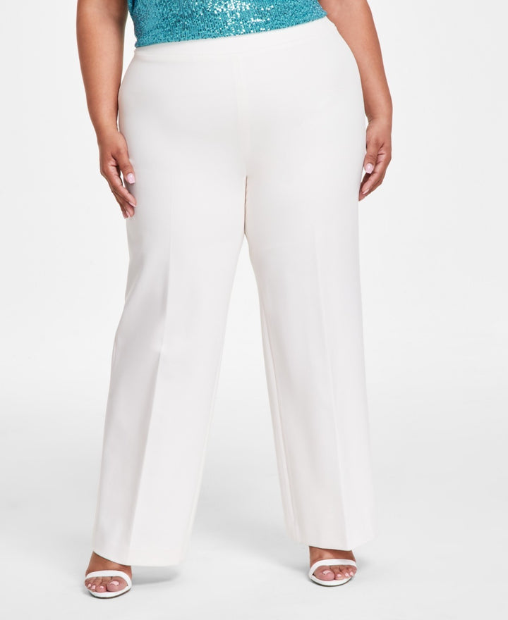 Anne Klein Plus Size Compression Pull-On Wide-Leg Trousers