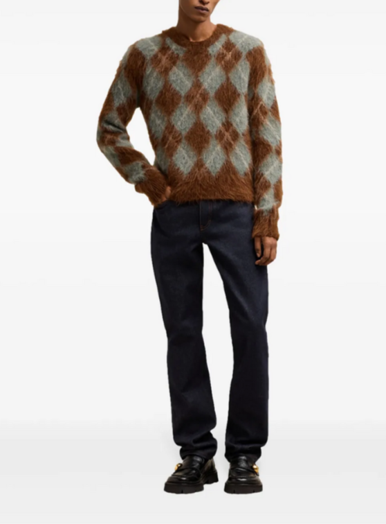 AMI Paris Argyle Wool Blend Brushed Sweater MSRP $785