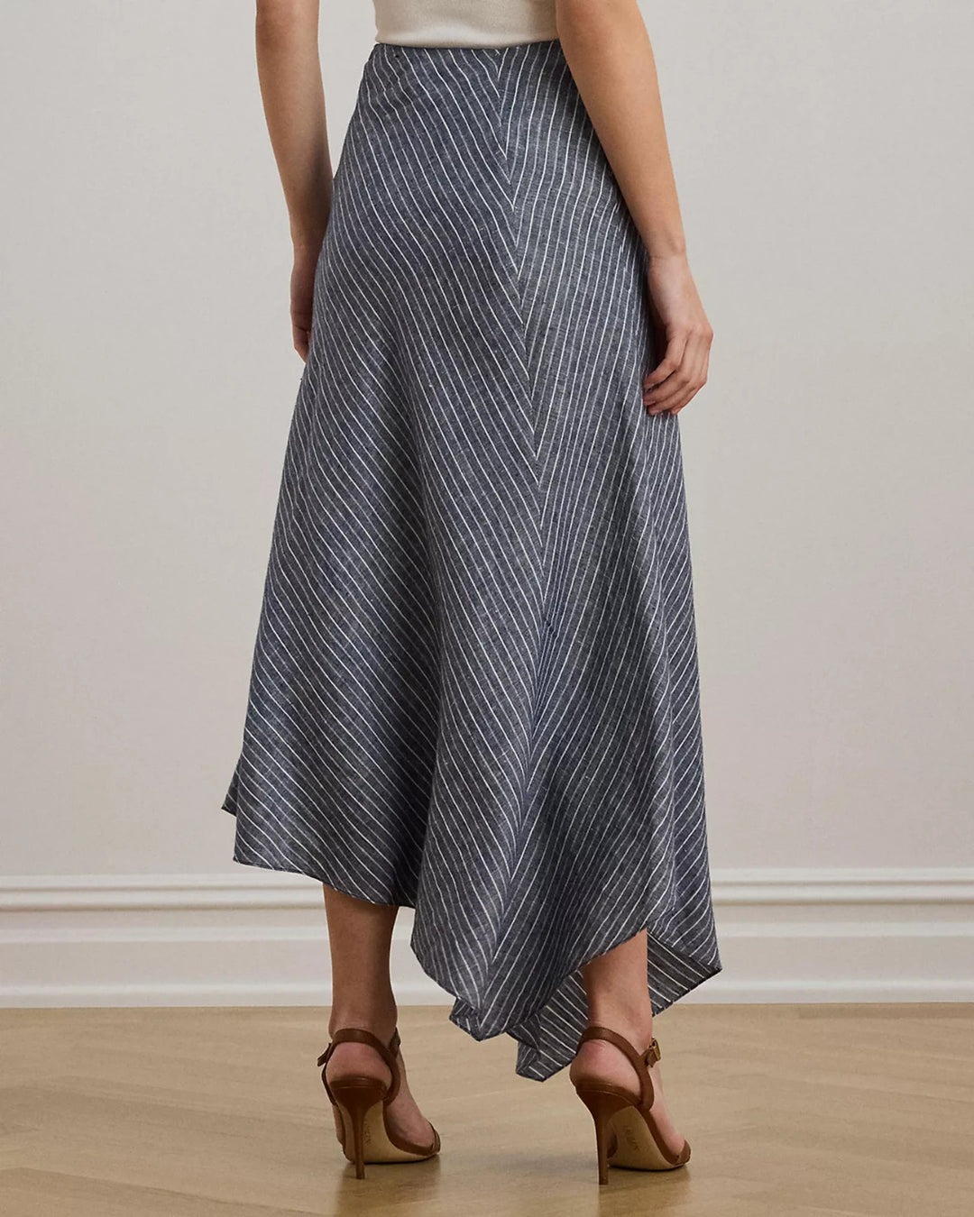 Lauren Ralph Lauren Striped Linen A-Line Midi Skirt MSRP $225