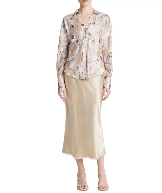 Vince Silk Printed Long Sleeve Shirt MSRP $445