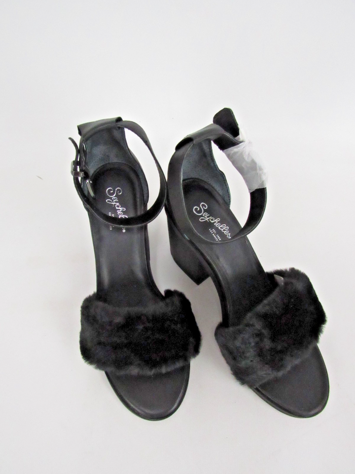 Seychelles Faux Fur Ankle Strap Block Heels Sandals