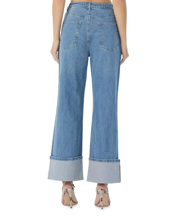AFRM high rise wide leg cuff stretch jeans MSRP $108