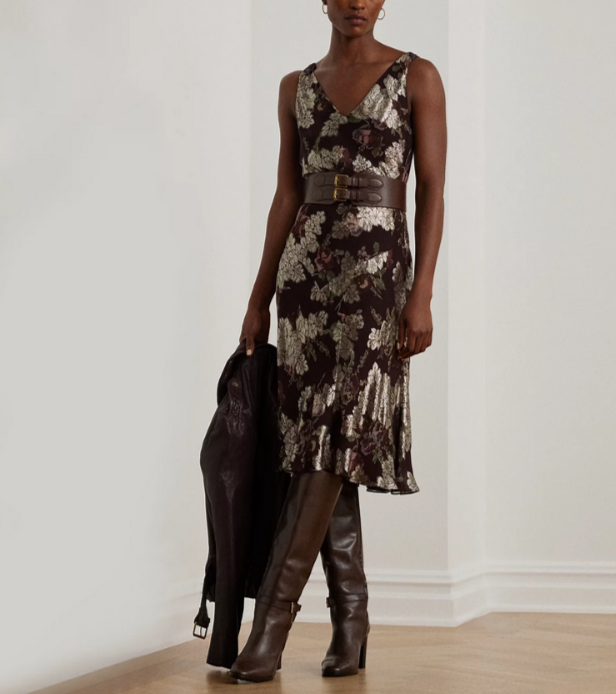 Lauren Ralph Lauren Metallic Jacquard Dress MSRP $265