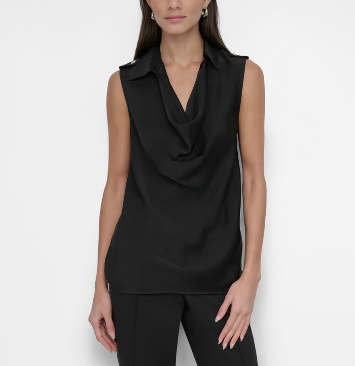 DKNY Women's Point Collar Cowlneck Sleeveless Top MSRP $69
