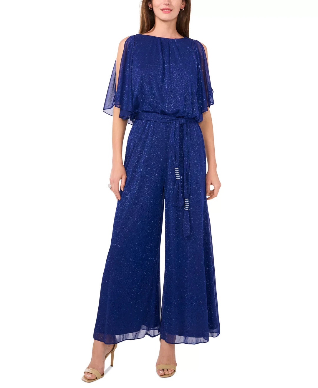 MSK Women's Glitter-Chiffon Blouson Wide-Leg Jumpsuit MSRP $89