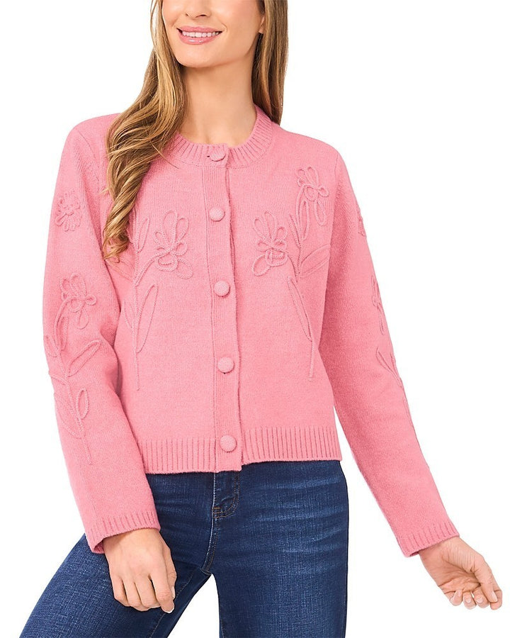 CeCe Flower Embroidery Long Sleeves Cardigan Sweater MSRP $89