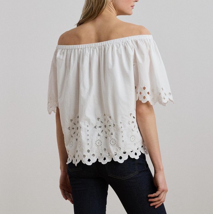 Lauren Ralph Lauren Eyelet Cotton Off-the-Shoulder Blouse MSRP $165