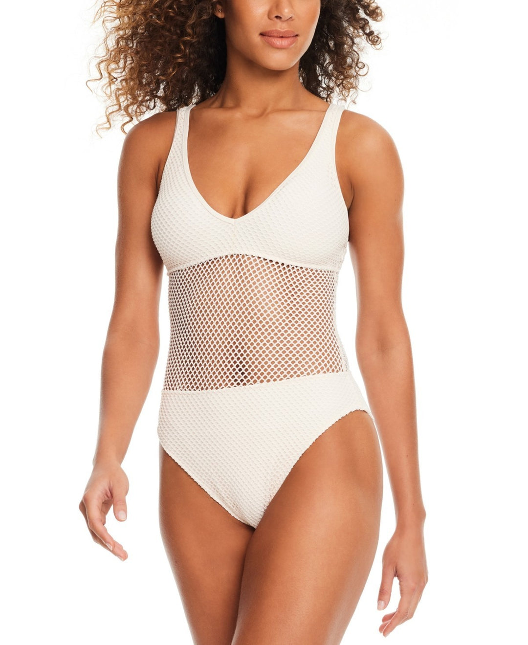Sanctuary Sea Crochet V-Neck High-Leg Tank One-Piece Swimsuit MSRP $109