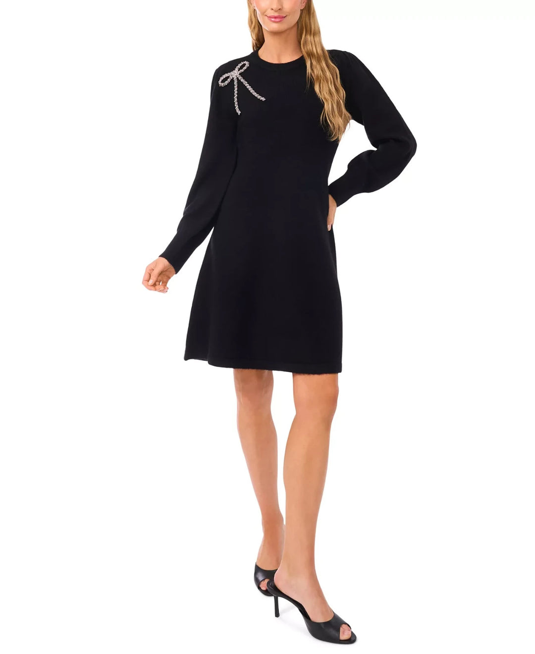 CeCe Beaded Ribbon Long Sleeves Sweater Dress MSRP $99