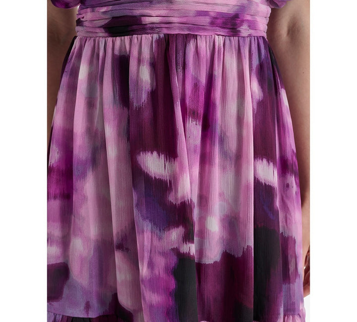 DKNY Women's Printed Ruched-Waist Blouson-Sleeve Dress MSRP $168