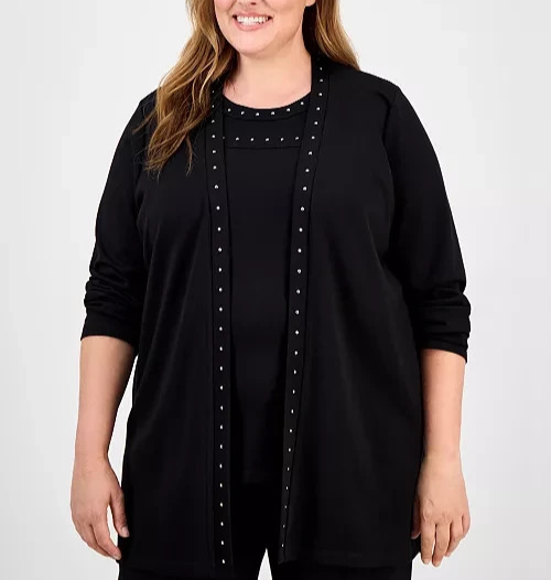 Anne Klein Plus Size Stud-Trim Open-Front Cardigan MSRP $109