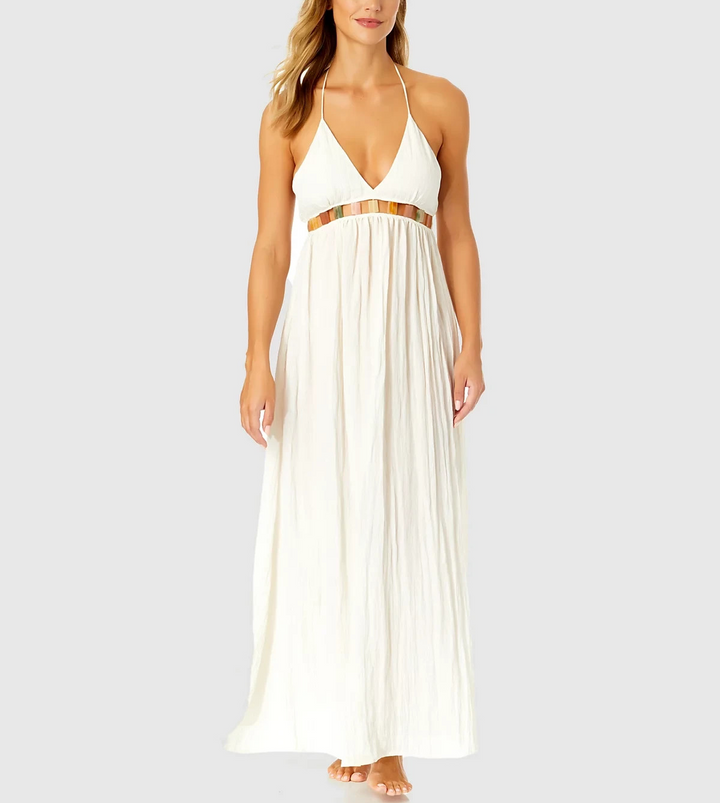 Ibiza Anne Cole V-Neck Jewel Halter Maxi Cover-Up Dress MSRP $78