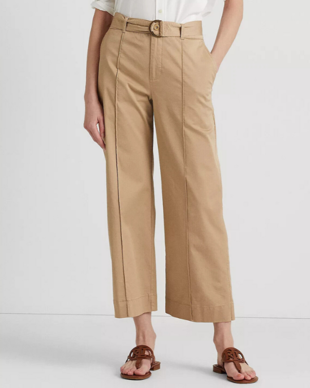 Lauren Ralph Lauren Micro-Sanded Twill Belted Wide-Leg Pants MSRP $145