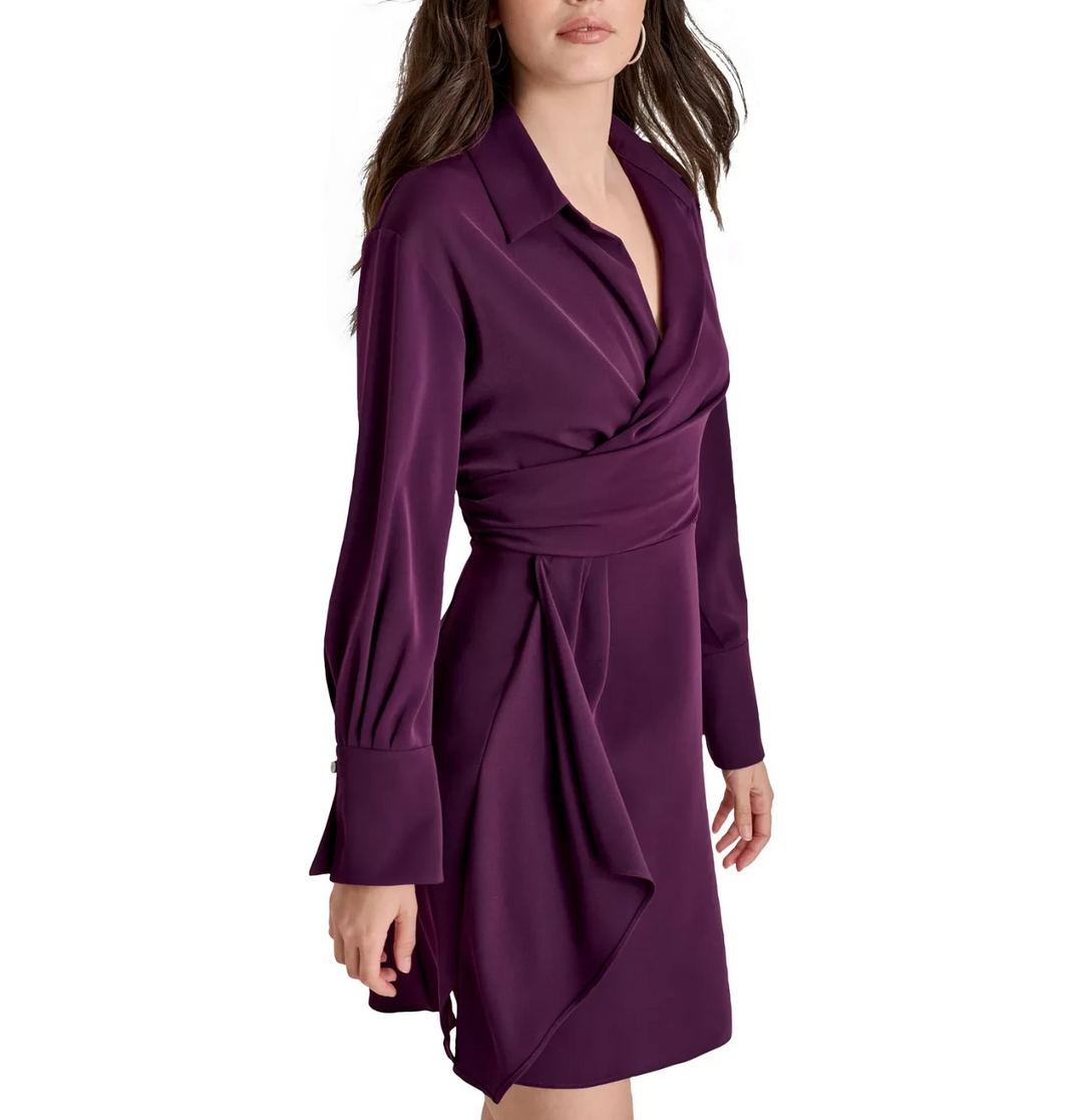 DKNY Women's Faux-Wrap Collared Mini Dress MSRP $134
