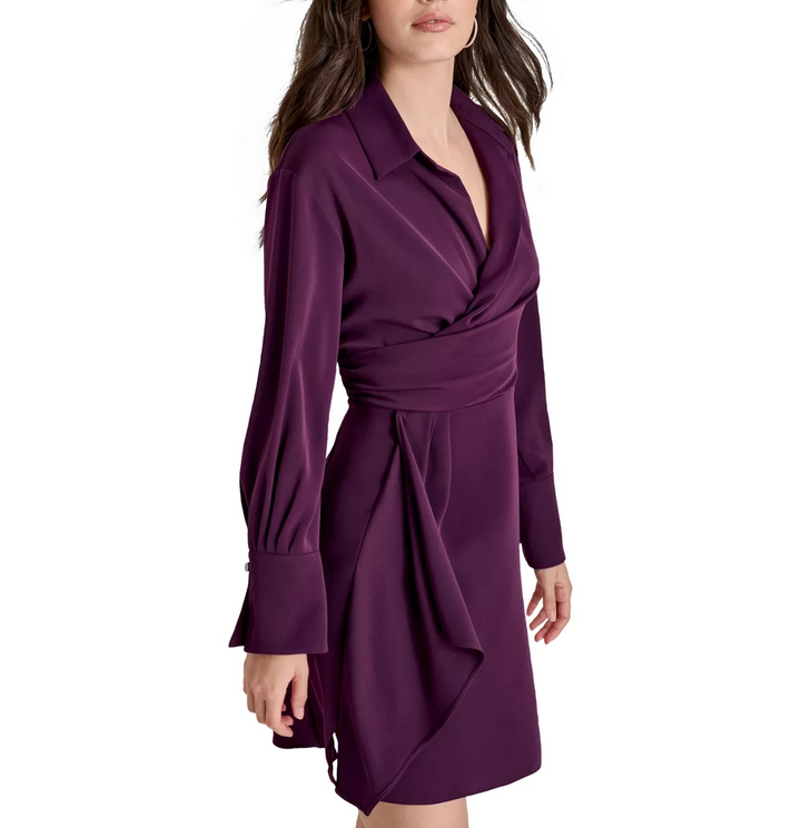 DKNY Women's Faux-Wrap Collared Mini Dress MSRP $134
