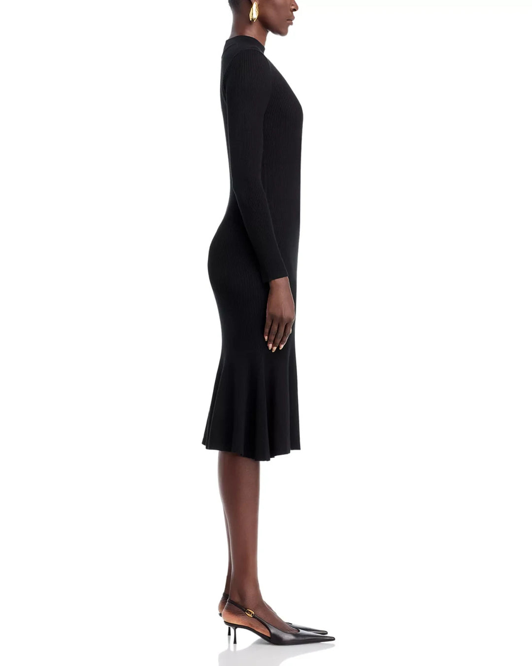 Tahari Long Sleeve Mock Neck Rib Flare Dress MSRP $118