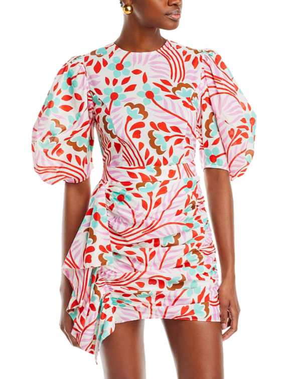 RHODE Pia Floral Print Cotton Mini Dress MSRP $445
