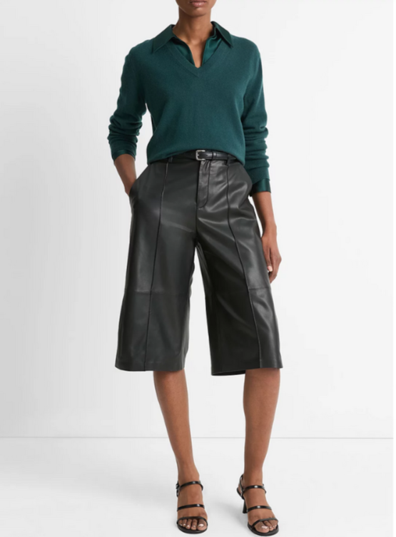Vince Mid Rise Leather Shorts MSRP $995