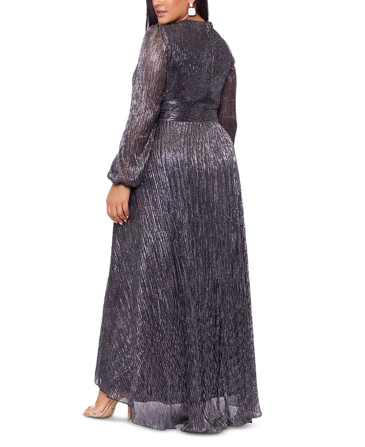 Betsy & Adam Plus Size Metallic Long-Sleeve Gown MSRP $309