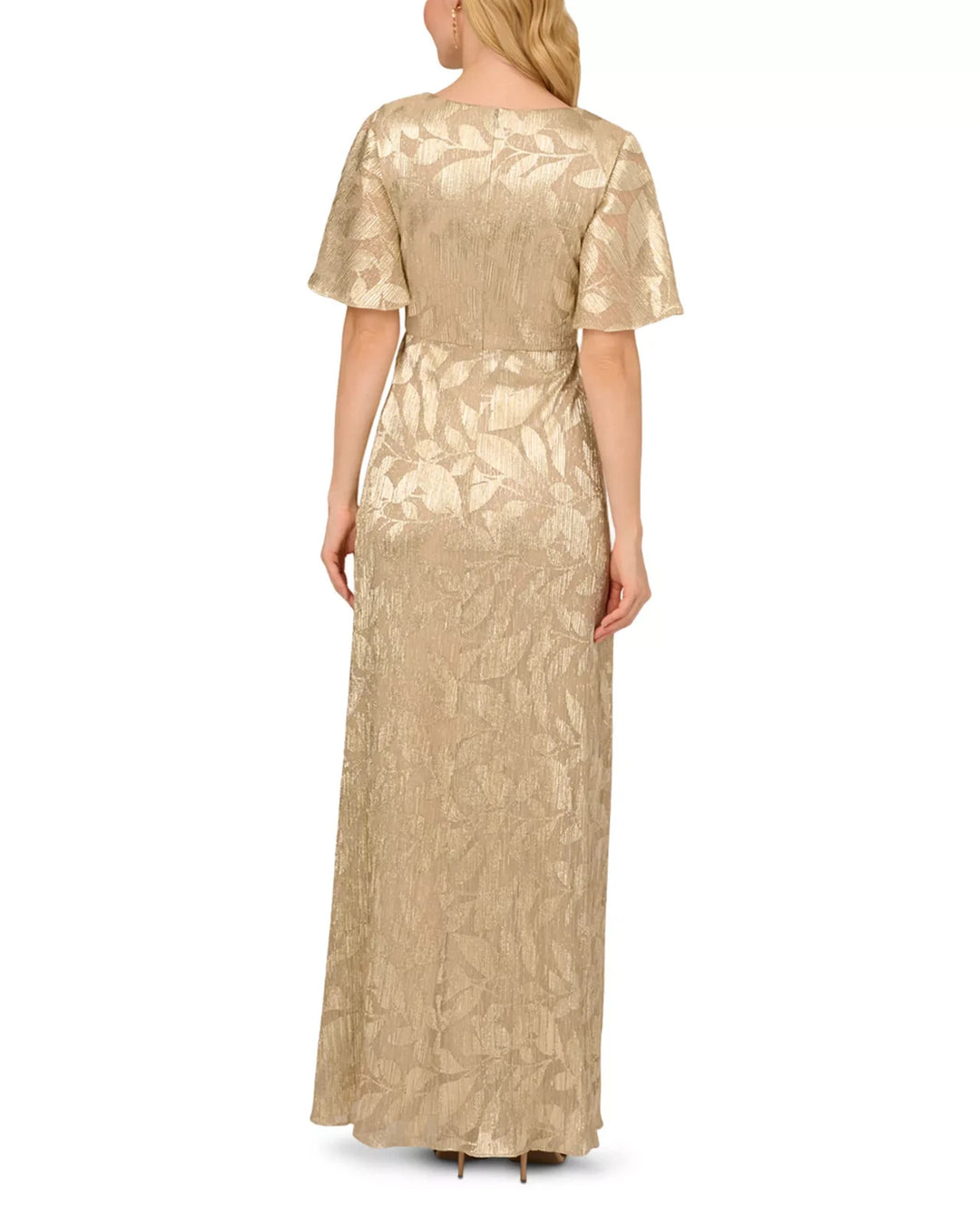 Adrianna Papell Foil Leaf Draped Gown