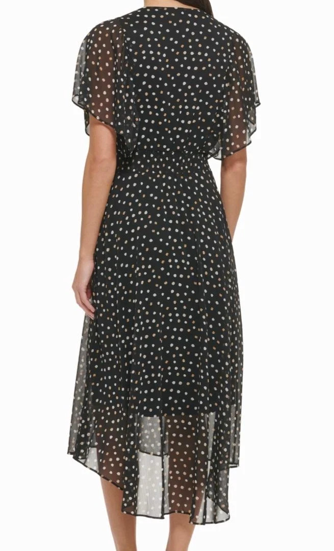 DKNY Polka Dot V-Neck Short Sleeve Fit & Flare Dress MSRP $129