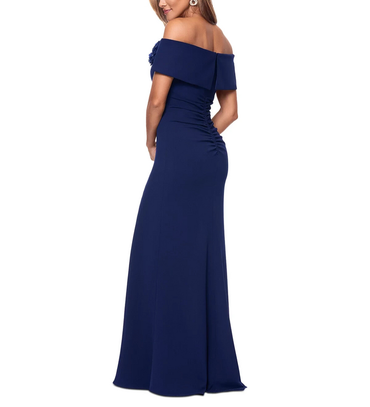 XSCAPE Floral-Trim Off-The-Shoulder Gown MSRP $259