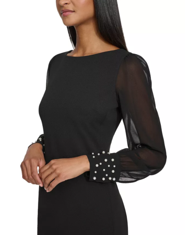 KARL LAGERFELD PARIS Scuba Crepe Chiffon Sleeve Sheath Dress MSRP $138