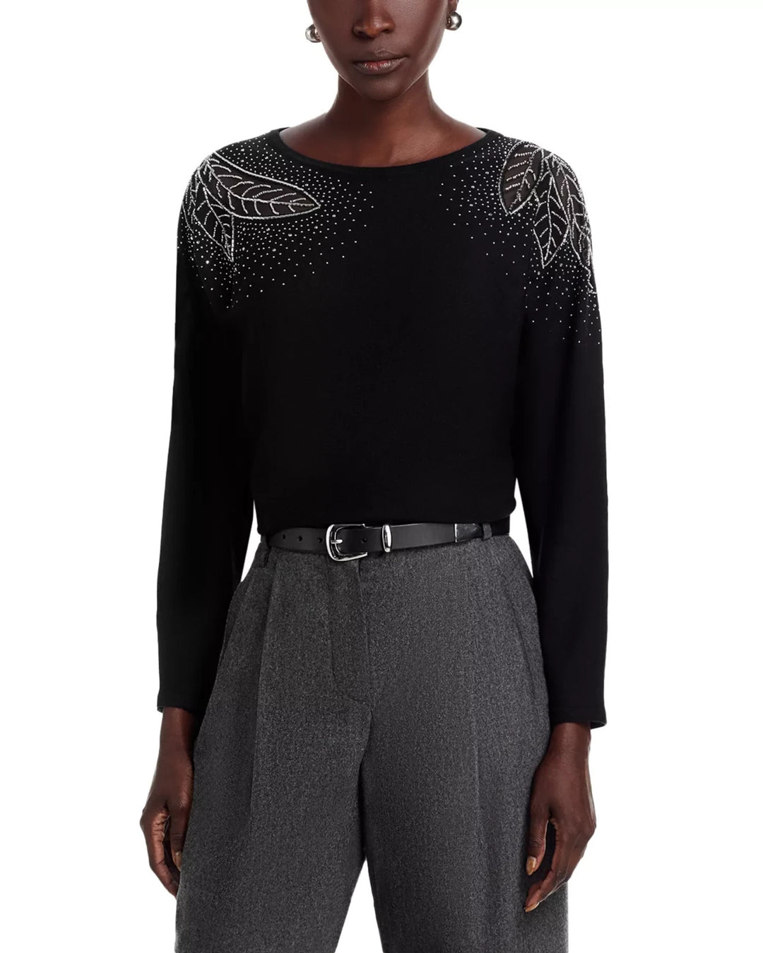 T Tahari Long Sleeve Jersey, Beaded and Lace Inset Sweater MSRP $88