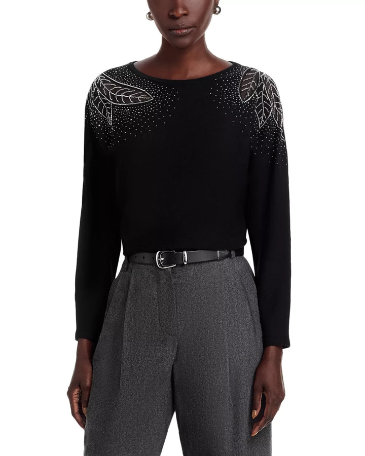 T Tahari Long Sleeve Jersey, Beaded and Lace Inset Sweater MSRP $88