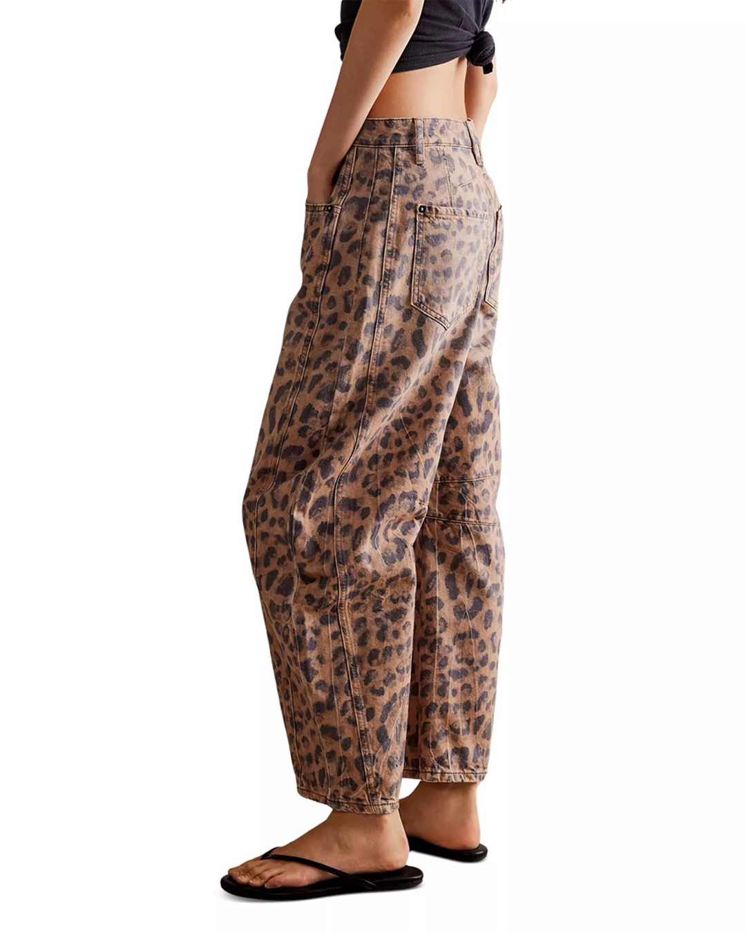 Free People We The Free Good Luck Leopard Barrel Leg Jeans MSRP $128