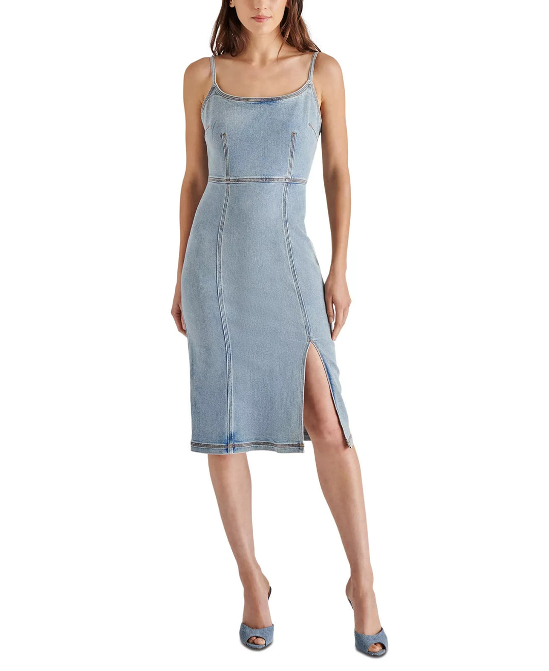 Steve Madden Women's Slit-Front Giselle Denim Midi Dress MSRP $89