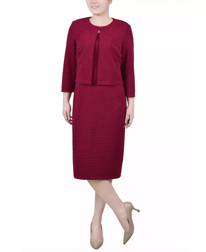 NY Collection Petite Textured 3/4 Sleeve Two Piece Dress Set MSRP $42