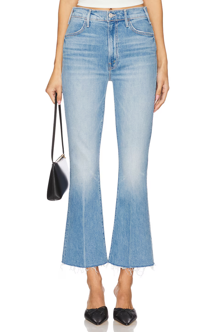 Mother the Hustler High Rise Frayed Flare Leg Ankle Jeans MSRP $268