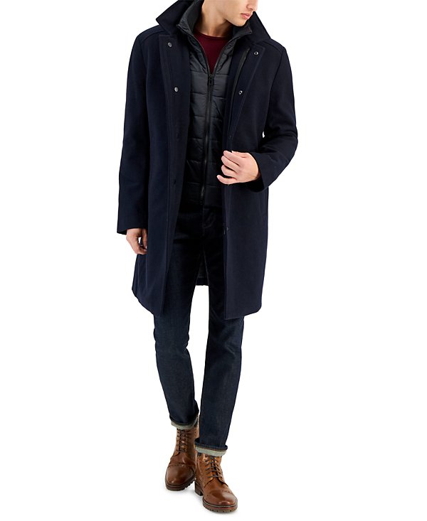 Nautica Men's Classic-Fit Bib Wool Blend Overcoat MSRP $395