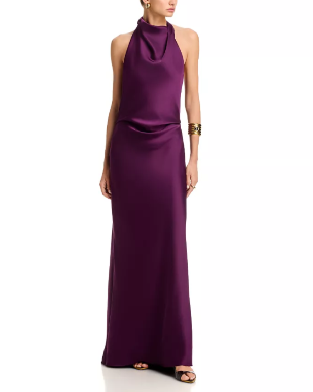 AQUA Long Double Face Satin Halter Gown MSRP $298